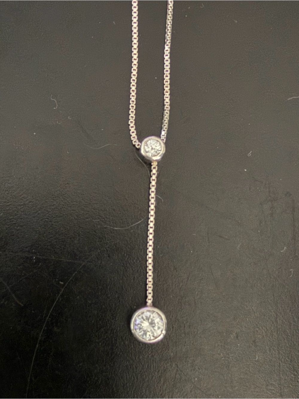 Sterling Silver Bezel Drop Necklace with White Stones